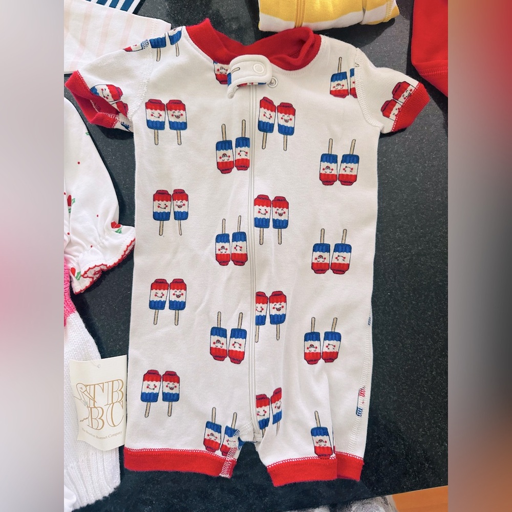 Red and White Kids One Piece. Hanna Andersson short zippies